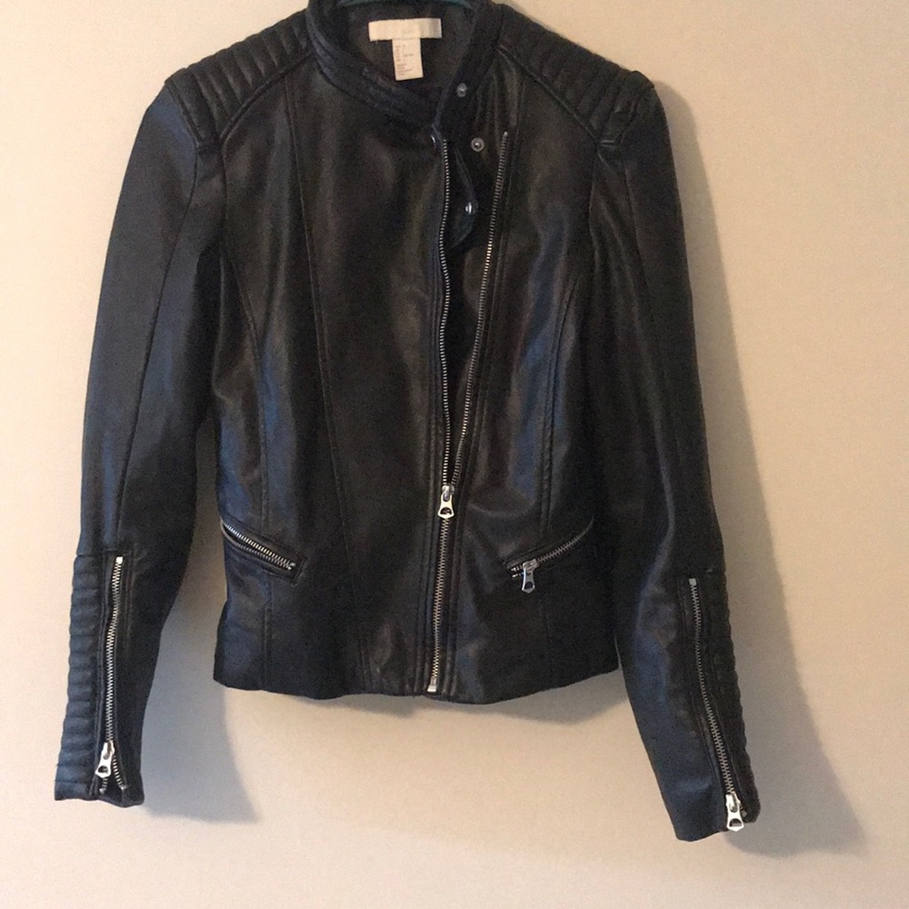 Kid’s Girls Faux Leather Biker Jacket-Black